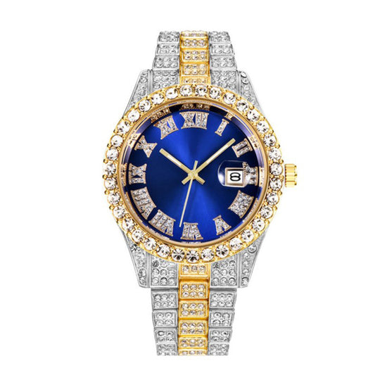⌚ RoyalGleam™ Luxe Roman Watch – Men’s Hip Hop Diamond Quartz Watch ✨ Alloy Belt, Roman Scale, Fashion Streetwear Style