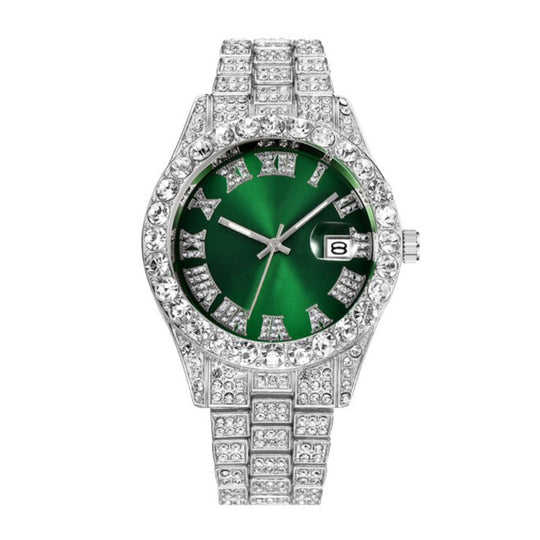 ⌚ RoyalGleam™ Luxe Roman Watch – Men’s Hip Hop Diamond Quartz Watch ✨ Alloy Belt, Roman Scale, Fashion Streetwear Style
