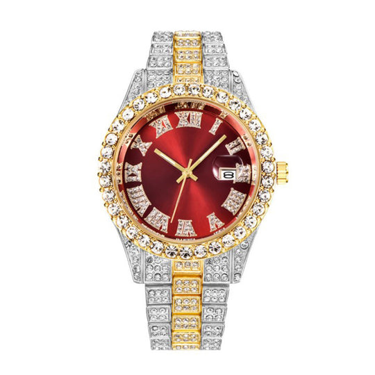 ⌚ RoyalGleam™ Luxe Roman Watch – Men’s Hip Hop Diamond Quartz Watch ✨ Alloy Belt, Roman Scale, Fashion Streetwear Style