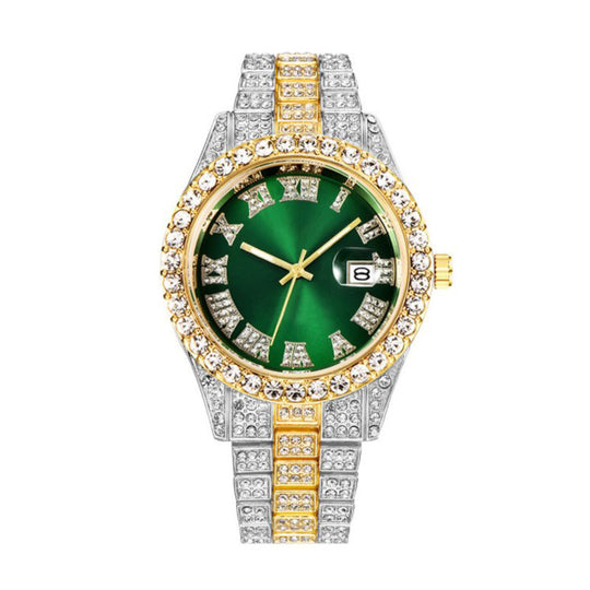 ⌚ RoyalGleam™ Luxe Roman Watch – Men’s Hip Hop Diamond Quartz Watch ✨ Alloy Belt, Roman Scale, Fashion Streetwear Style