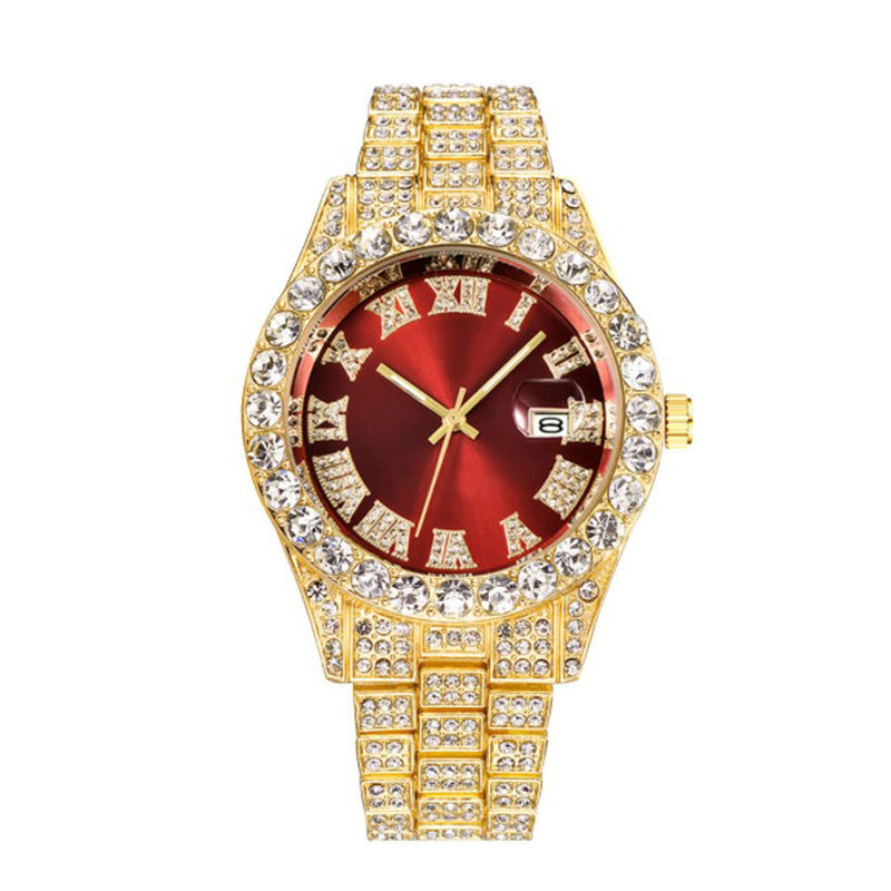 ⌚ RoyalGleam™ Luxe Roman Watch – Men’s Hip Hop Diamond Quartz Watch ✨ Alloy Belt, Roman Scale, Fashion Streetwear Style