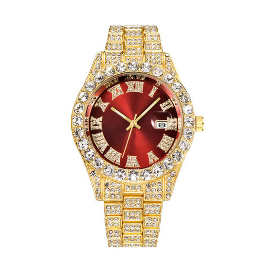 ⌚ RoyalGleam™ Luxe Roman Watch – Men’s Hip Hop Diamond Quartz Watch ✨ Alloy Belt, Roman Scale, Fashion Streetwear Style