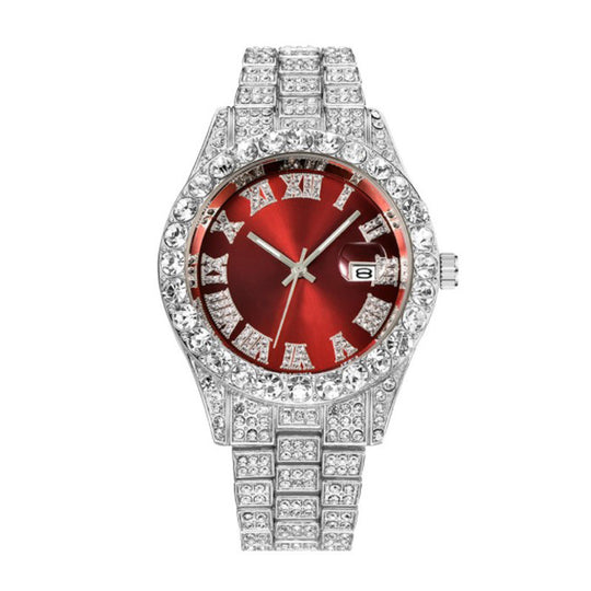 ⌚ RoyalGleam™ Luxe Roman Watch – Men’s Hip Hop Diamond Quartz Watch ✨ Alloy Belt, Roman Scale, Fashion Streetwear Style