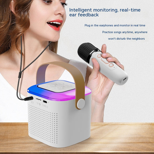 Microphone Karaoke Machine Bluetooth Speaker With 2 Wireless Mic RGB Light Home Family Singing Speaker - AnsonUSpace