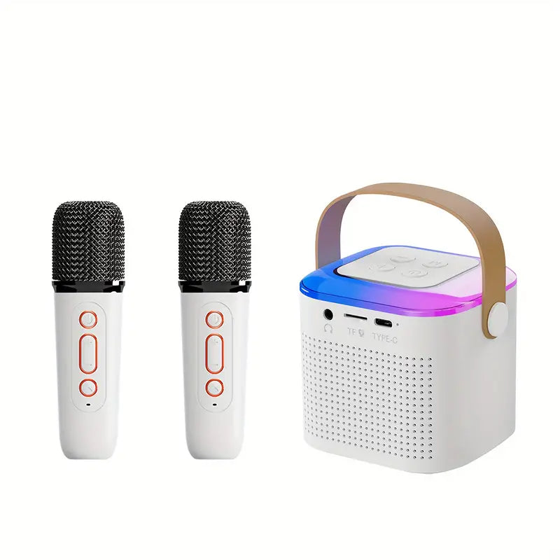 Microphone Karaoke Machine Bluetooth Speaker With 2 Wireless Mic RGB Light Home Family Singing Speaker - AnsonUSpace