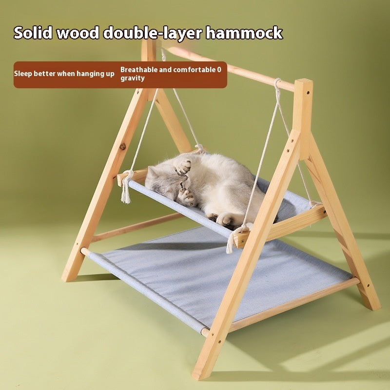 Pet Cat Hammock Double-layer Four Seasons Universal Wooden Cat Nest