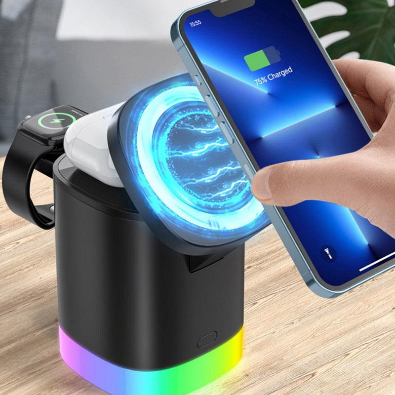 3 In 1 Magnetic Wireless Fast Charger For Smart Phone RGB Ambient Light Charging Station For Airpods IWatch - AnsonUSpace