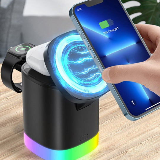 3 In 1 Magnetic Wireless Fast Charger For Smart Phone RGB Ambient Light Charging Station For Airpods IWatch - AnsonUSpace