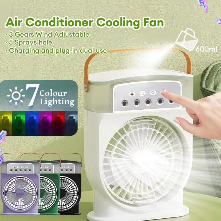 Portable USB Air Conditioner Cooling Fan With 5 Sprays 7 Color Light 600ML Water Tank Spray Mist Air Cooler Humidifiers - AnsonUSpace