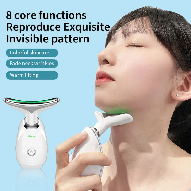 Neck Face Beauty Device Colorful LED Photon Therapy Skin Tighten Reduce Double Chin Anti Wrinkle Remove Lifting Massager - AnsonUSpace