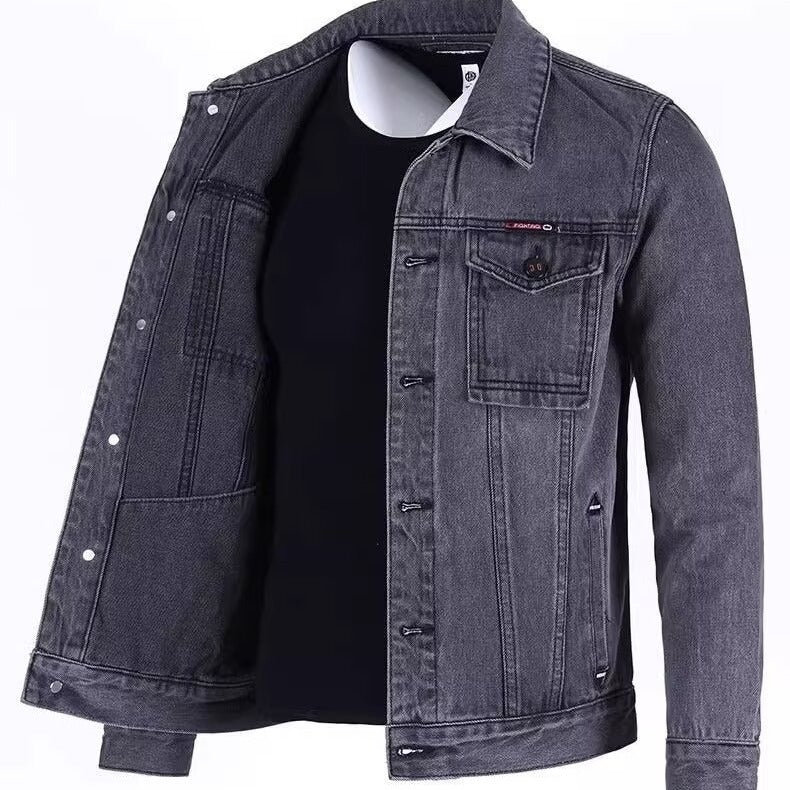 Men's Loose-fitting Workwear Jacket Lapel Denim Jacket - AnsonUSpace