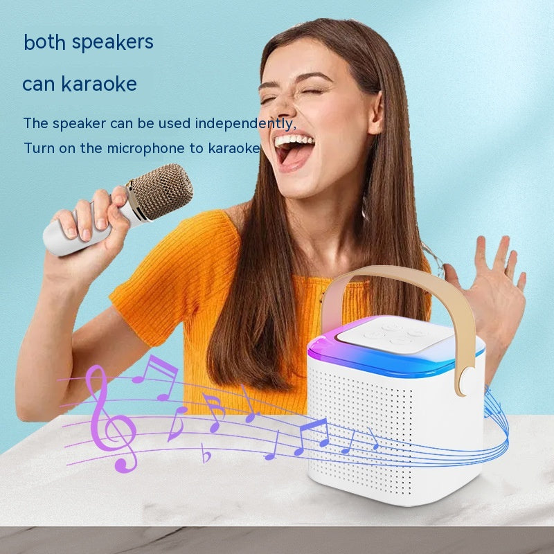 Microphone Karaoke Machine Bluetooth Speaker With 2 Wireless Mic RGB Light Home Family Singing Speaker - AnsonUSpace