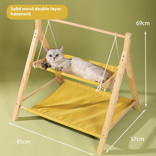 Pet Cat Hammock Double-layer Four Seasons Universal Wooden Cat Nest